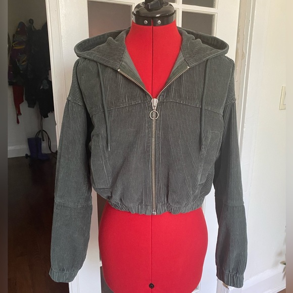 BDG Green Corduroy Hooded Cropped Jacket XS - Picture 2 of 16